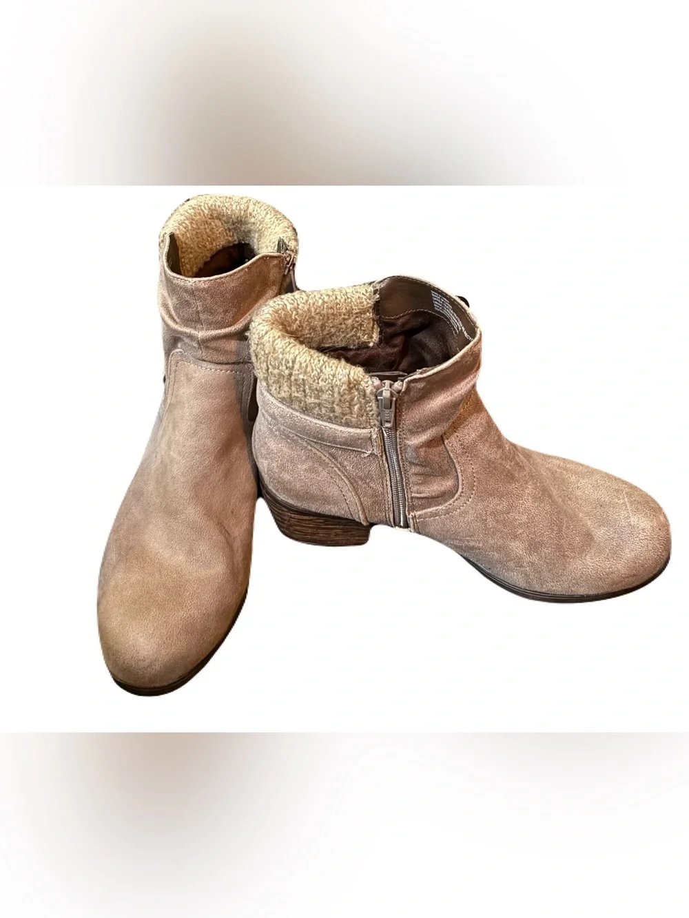 Croft and Barrow Serenity Taupe Suede Slouch Booties with Sweater Cuff.